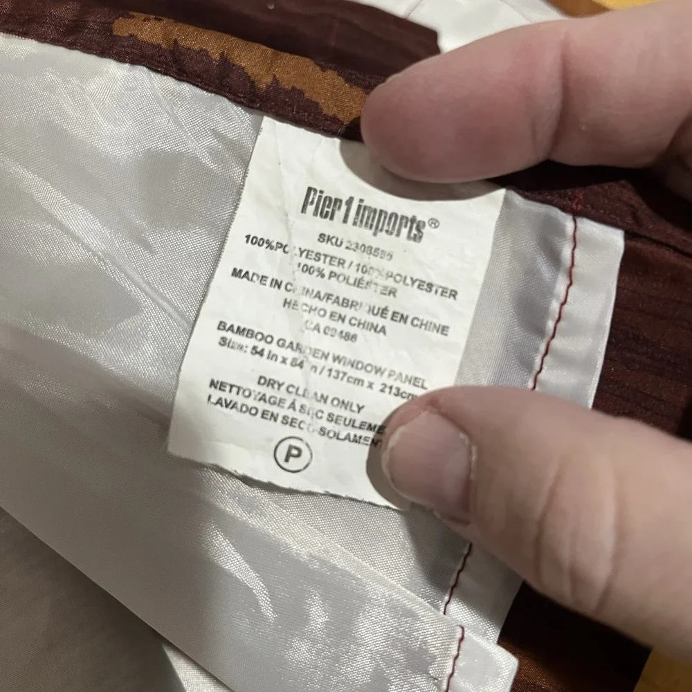 Vtg Pier 1 Bamboo Maroon Red Orange Satiny Curtain Panels 54x84